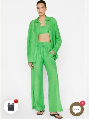 Frame Denim Bright Green Wide-Leg Drawstring Pants